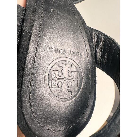 Tory Burch Black Suede Crystal Embellishments Wedge Sandals Sz 7 M Glam Mob Wife - Picture 7 of 16